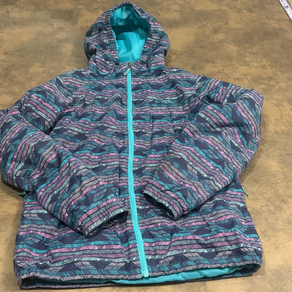 Columbia Puffer Jacket Girls XL 18/20 Multicolor Chevron Insulated Hooded WY0013